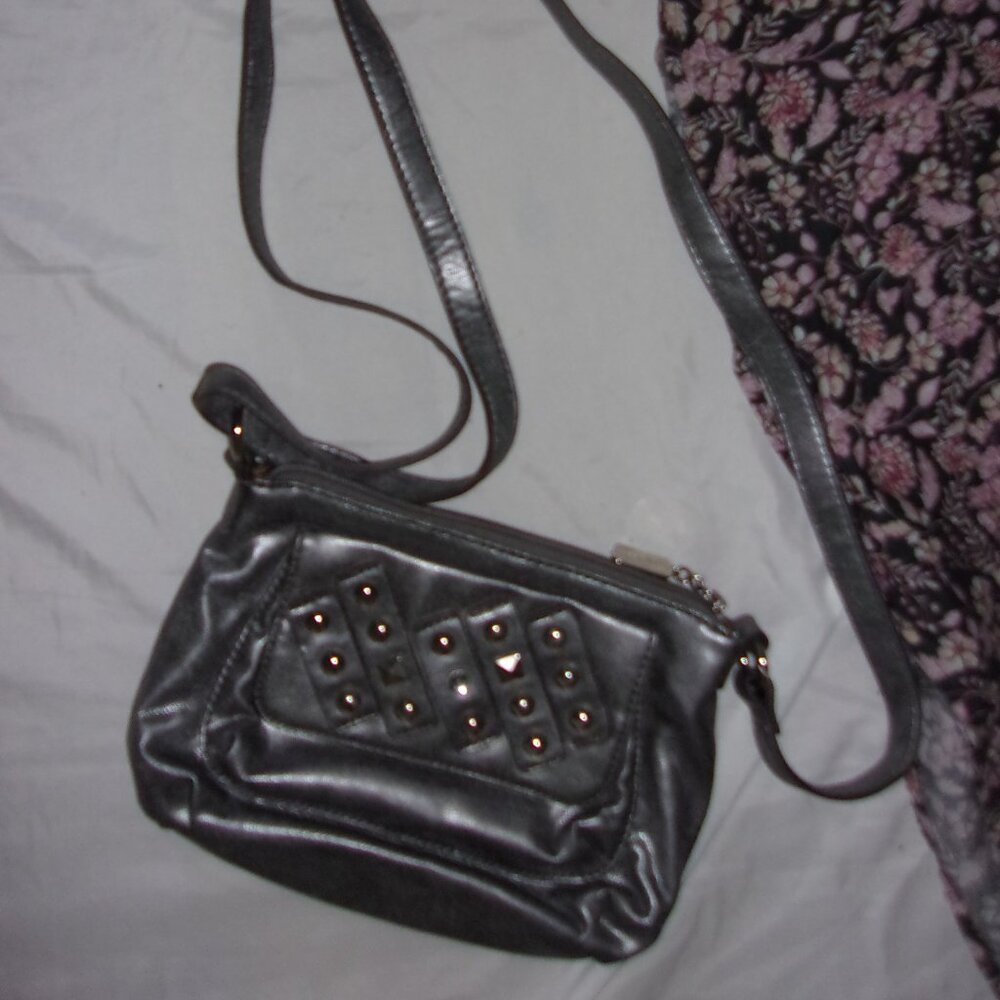 silver  purse bag hand bag small faux leather shoulder